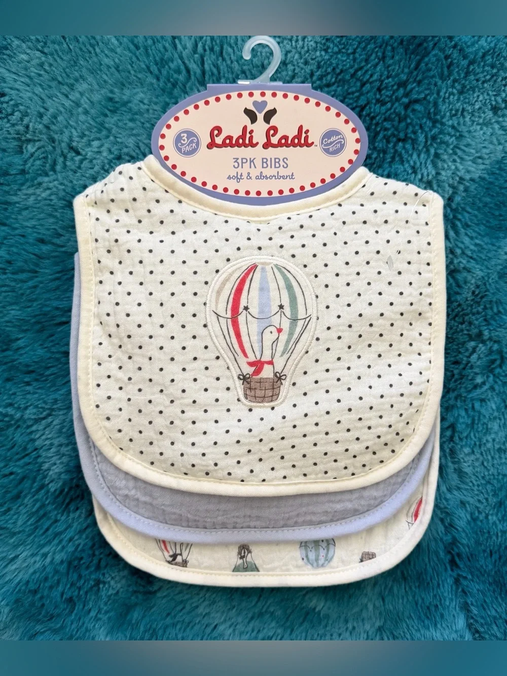 Ladi Ladi Cream & Blue Baby Bibs - 3 Pack